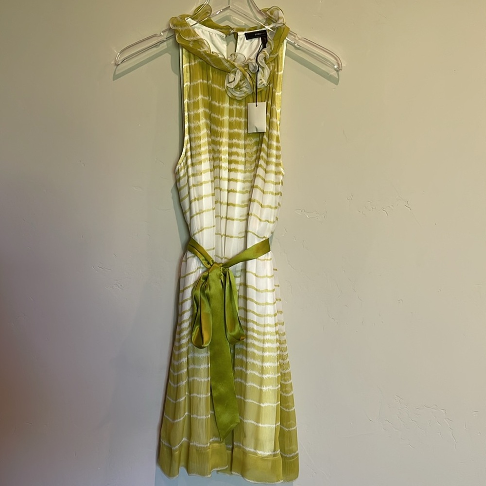 BCBGMaxazria Chartreuse Ruffle neck sleeveless dress s M